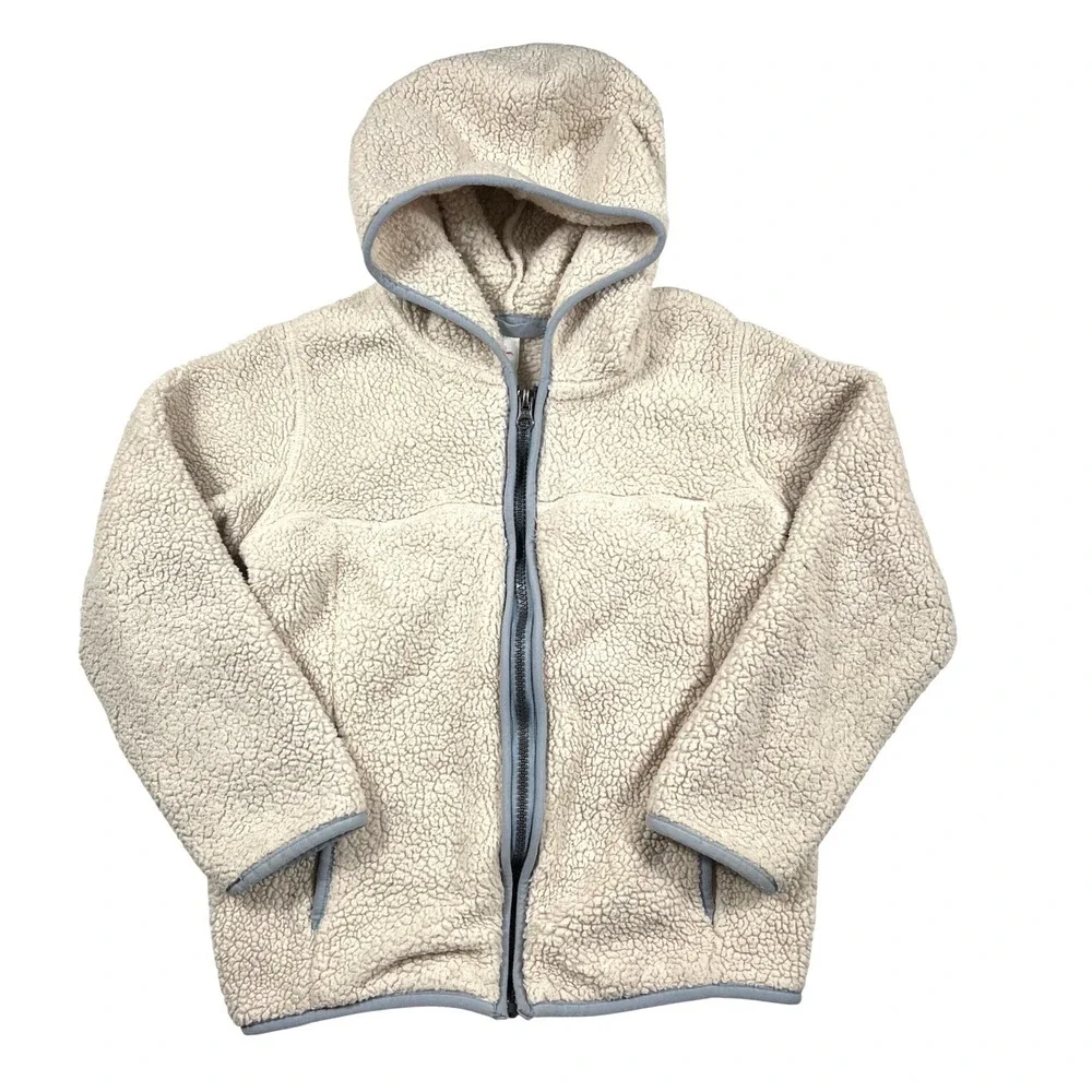 Hanna Andersson Recycled Marshmallow Sherpa Fleece Jacket Cream Kids 6-7 120 GUC